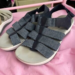 Clarks Cloudsteppers Ankle Strap Sandals Open Toe Shoes Denim Blue & Grey